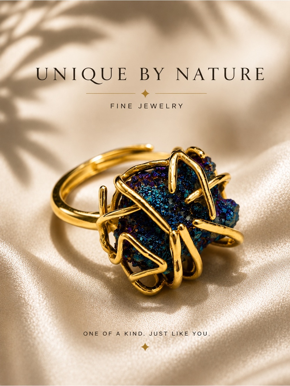 Gold Plated Ring with Blue Quartz Stone Adjustable